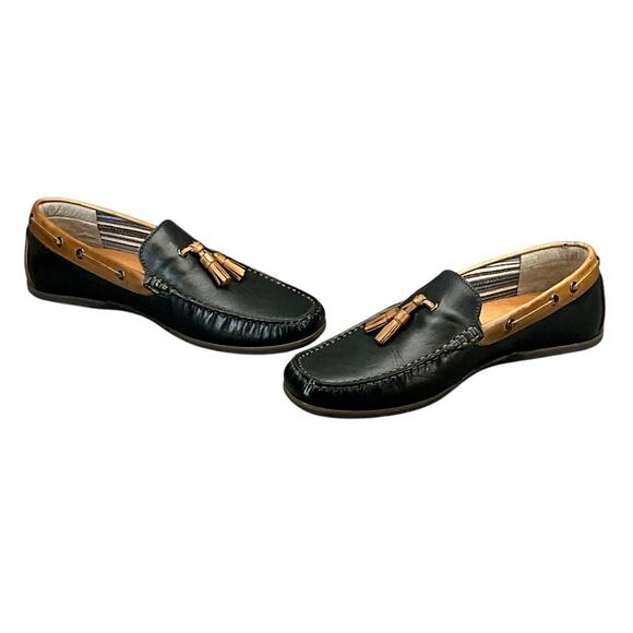 G.H. Bass Howell Black Brown Leather Tassel Slip On Driving Loafer Men 9M - Picture 5 of 11